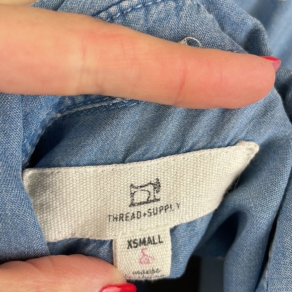 Thread & Supply Mini Dress SZ XS Short Sleeve Full Button Down - Picture 12 of 14